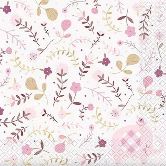 Pink Floral Elephant Luncheon Napkins Baby Shower Party Supplies 16 Count