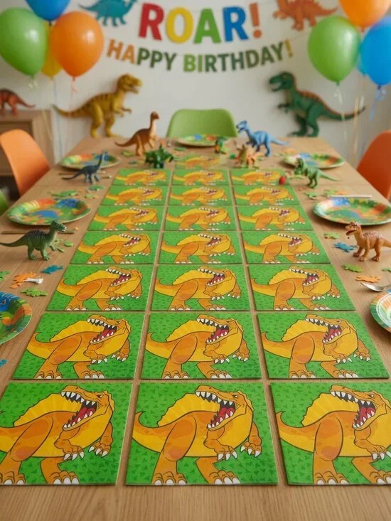 Pack of 25 Orange T-Rex Dinosaur Napkins 6.5