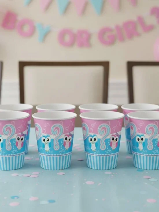 8 Gender Reveal Paper Cups Owl 