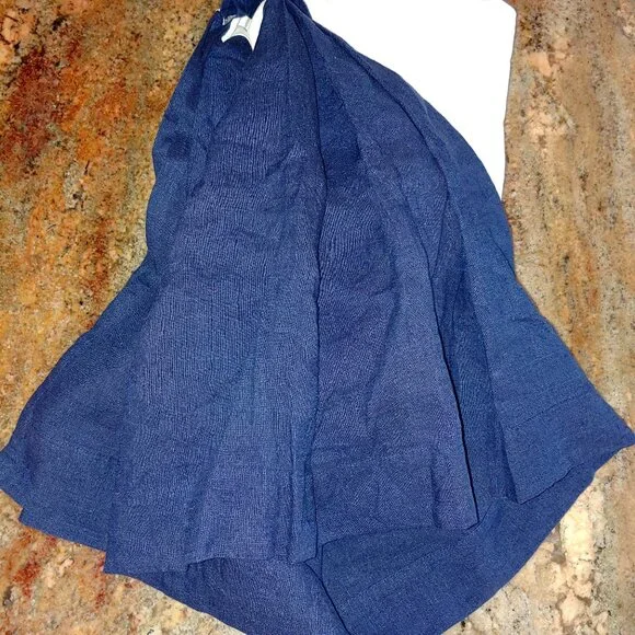 Pottery Barn Kids Navy Blue Flax Linen Pleated Crib Skirt 16