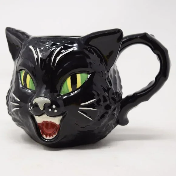 Williams Sonoma Halloween Black Cat Mug 13 oz Figural 3D Cup New Spooky Witchy