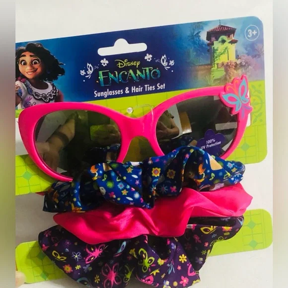 Disney Princess Encanto girl’s sunglasses: 3 soft hair ties pink.3+