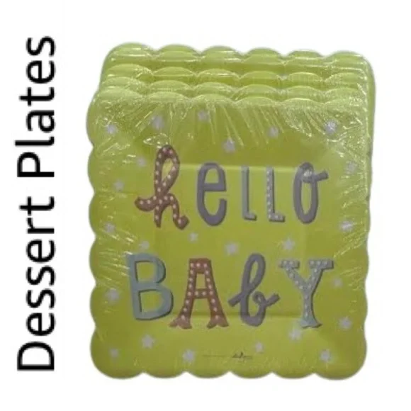 5-Pack Baby Shower Dessert Plates Hello Baby Yellow
