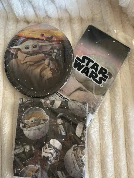 STAR WARS Party Birthday Plates Napkins Table cover Mandalorian Grogu