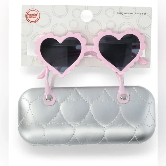 🔴 3/$12 Wonder Nation Pink Heart Sunglasses with Silver‎ Case!