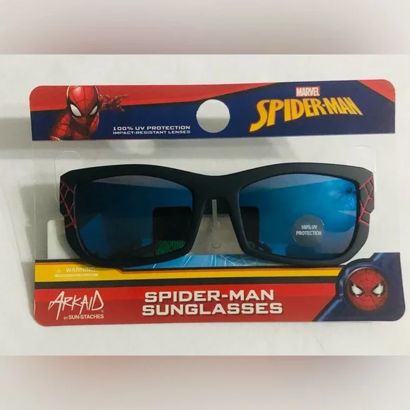 Marvel Spider man kids sporty sunglasses 100% UV protection black red webs. 3+