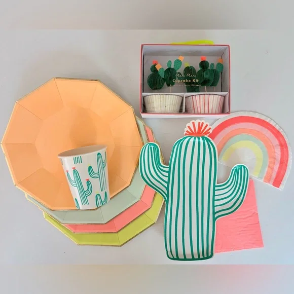 Rainbow Cactus Disposable Partyware Set