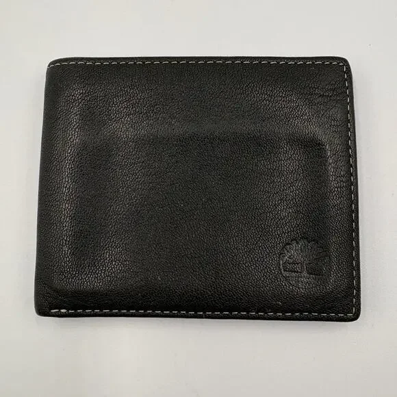 Timberland Men's Bi-fold Brown Leather Wallet Clean 2 Clear Windows