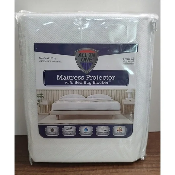 All in One Bed Zippered Mattress Cover with Bug Blocker Twin XL White B5