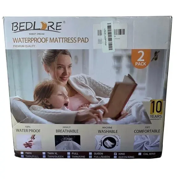 Bedlore King Size Waterproof Mattress Pad 2-Pack – Breathable & Noiseless - NIB