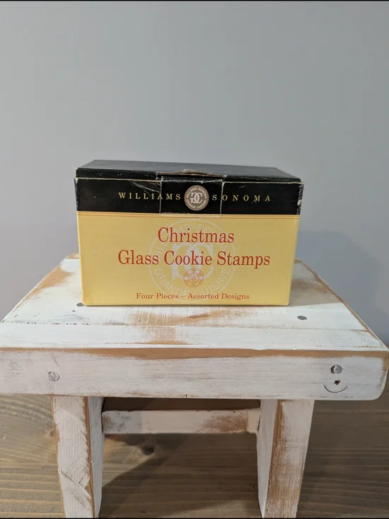 Vintage Williams Sonoma Christmas Glass Cookie Stamps - Never Used, Original Box