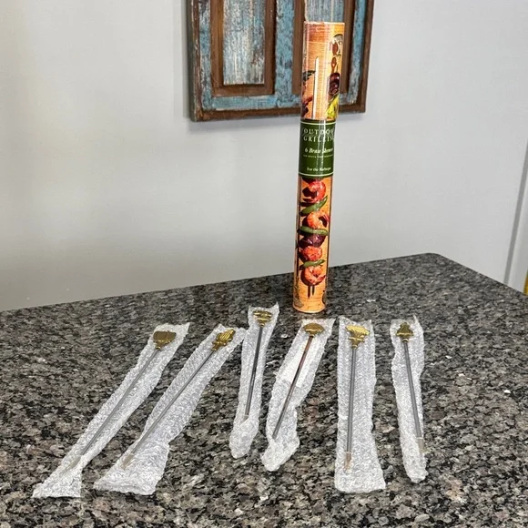 Williams Sonoma vintage brass skewer Set 6 in box NEW