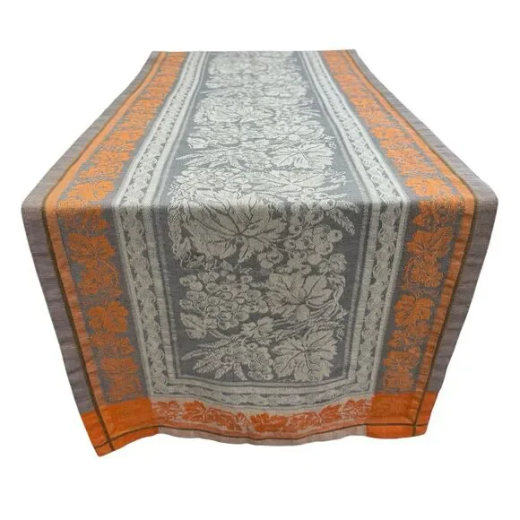 Williams Sonoma Foliage Jacquard Table Runner Fall Cotton Linen 103”x 17.5” EUC