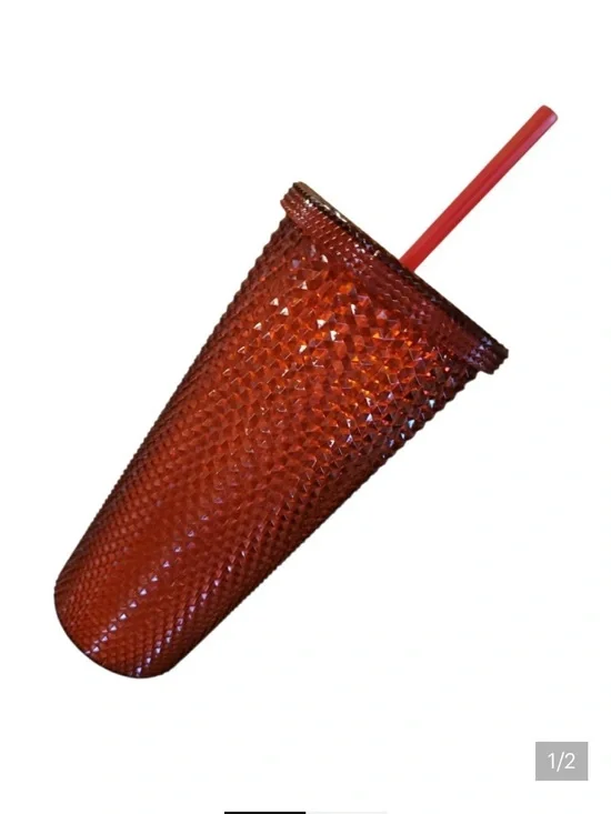 NEW Red Textured Tumbler with Straw -