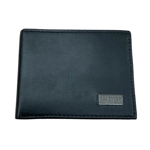 Kenneth Cole Reaction Mens Black Leather Bifold Wallet ID Window Card Case