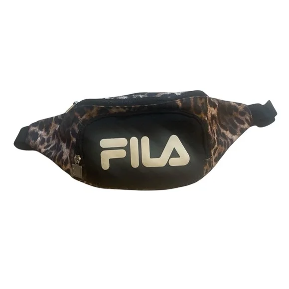 FILA Spell Out Logo Travel Waist Fanny Pack Animal Print Zippered Pockets