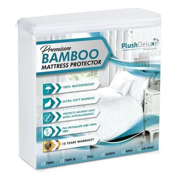 NEW ~ KING - PlushDeluxe Premium Bamboo Mattress Protector, Waterproof & Soft
