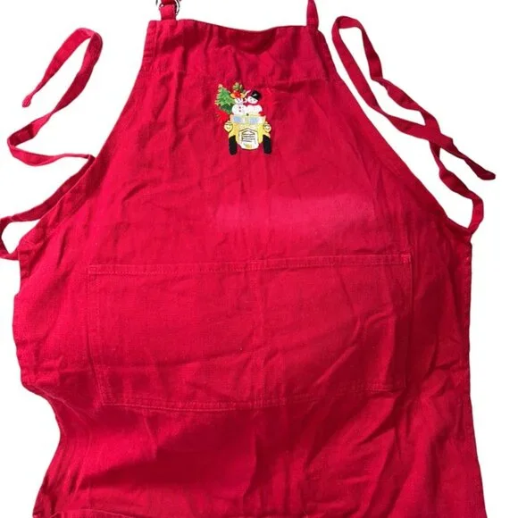 williams sonoma embroidered snowman couple Christmas Holiday kitchen apr…
