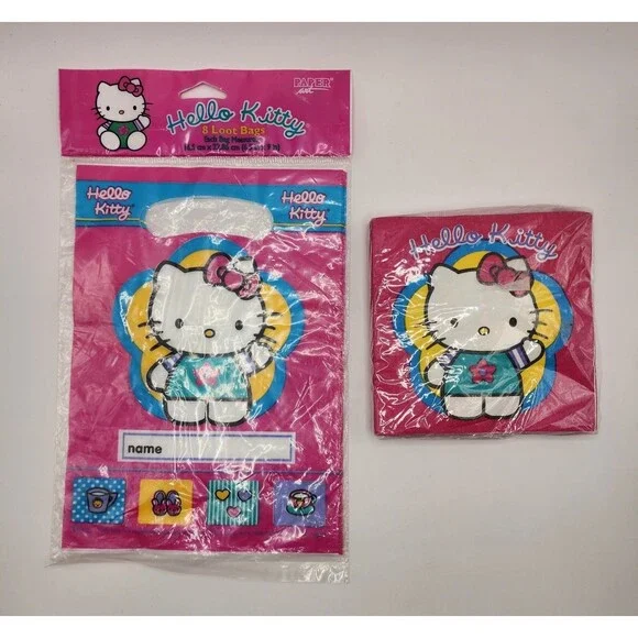 Vintage NOS Hello Kitty Sanrio Party Loot Treat Bags And Napkins 1999