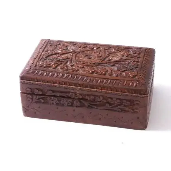 Wood Sculpture Jewelry Box, Antique, 6