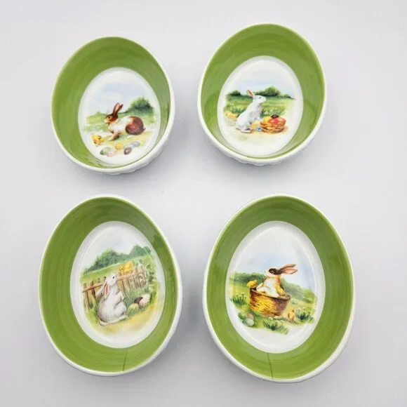 Williams Sonoma Vintage Bunny Ramekins Bowls Easter Egg Spring Set of 4
