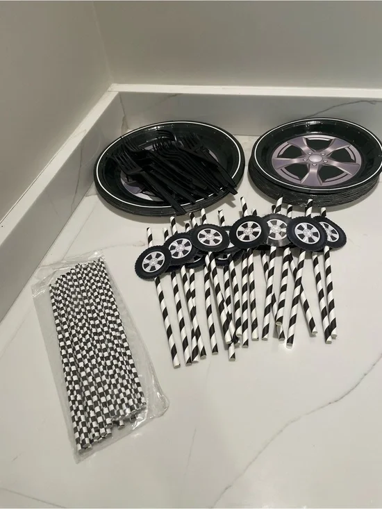 Race Car Party Supplies - Black & White Wheel Theme