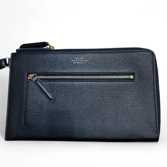 Smythson Men's Black Leather Panama Pochette Pouch, Wristlet - NWOT