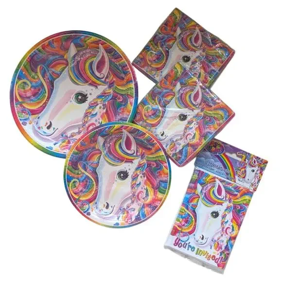 Lisa Frank Rainbow Majesty Party Bundle Napkins Plates Invitations Y2K 90s NEW