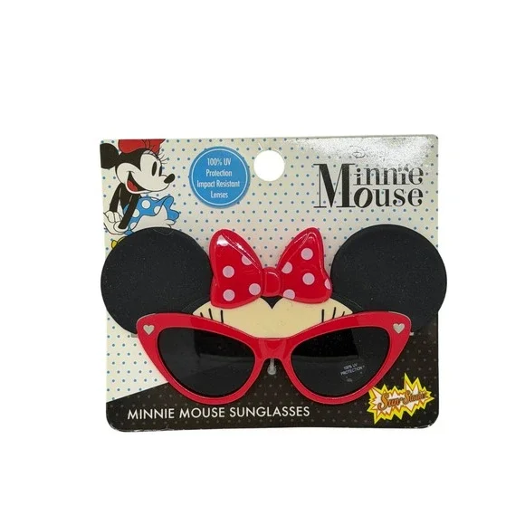NEW Disney Minnie Mouse Girls Sun-Staches Sunglasses Red Bow 100% UV Protection