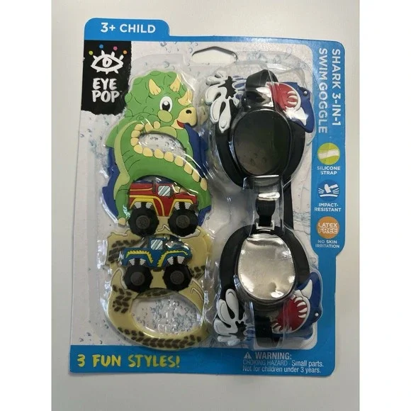 EyePop Shark 3-in-1 Swim Goggle Set for Children, Multi-Color, Unisex.‎