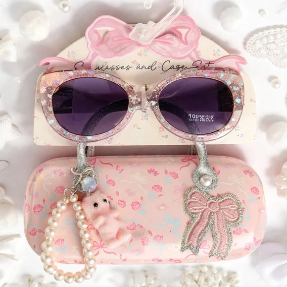 Kids Sparkle Pink Sunglasses with Pearl Charm
