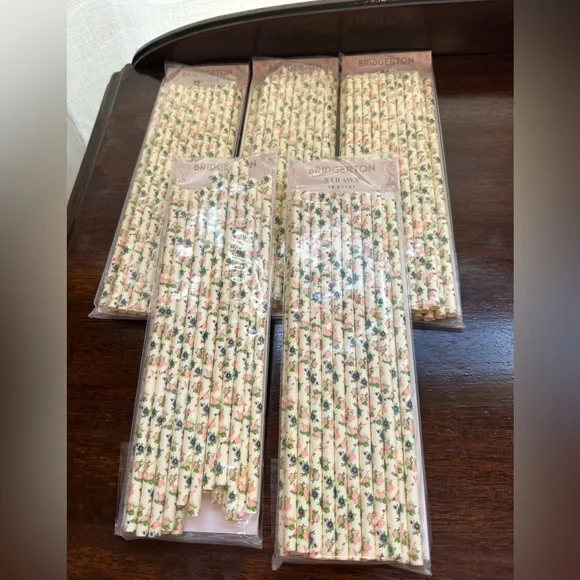 Bridgerton Floral Paper Straws 5 Packages of 20 Straws 100 Total Straws