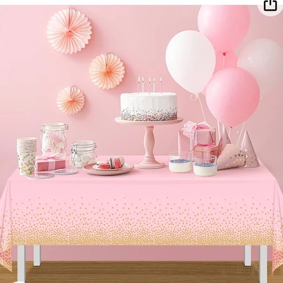 FunnyPars 4 Pack Pink and Gold Plastic Tablecloth for Parties, 3 bundles