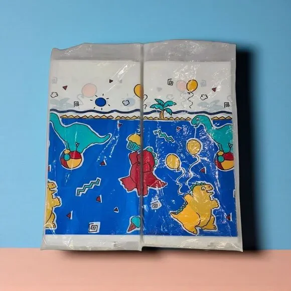 2 Vintage 1990s Dinosaur Birthday Tablecloths NOS American Greetings Kids Party