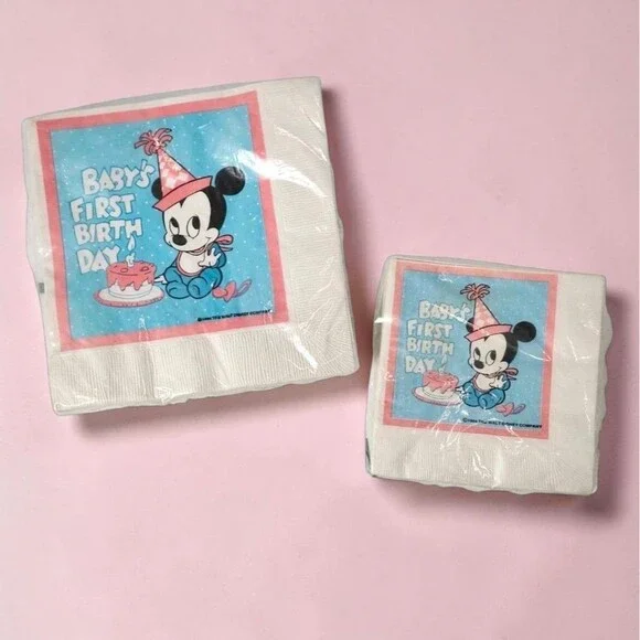Vintage 1984 Disney Baby Mickey Mouse First Birthday Napkins Sealed Set 2 Party