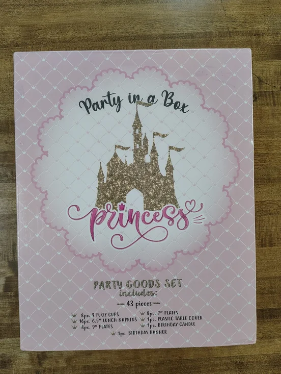 Princess Party In A Box - 43 Pieces Party Goods Set Pink & Gold