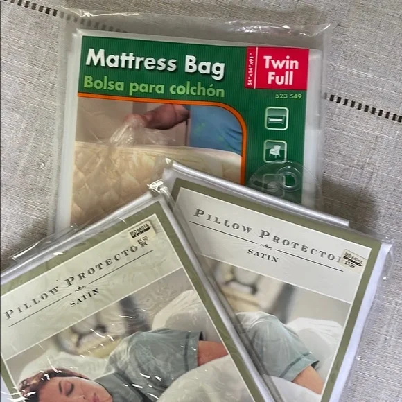 Twin/Full Mattress Bag and King Satin Pillow Protectors Set