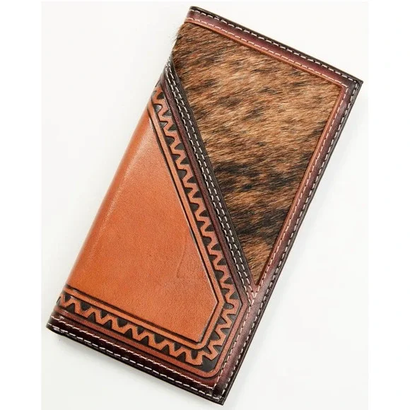 Cody James Mens Embossed Hairon Rodeo Wallet Brown Leather Southwestern NEW