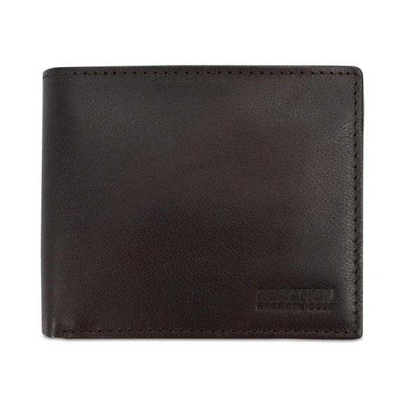 Kenneth Cole Reaction Wallet Mens Brown Leather Removable Card Case RFID Safe