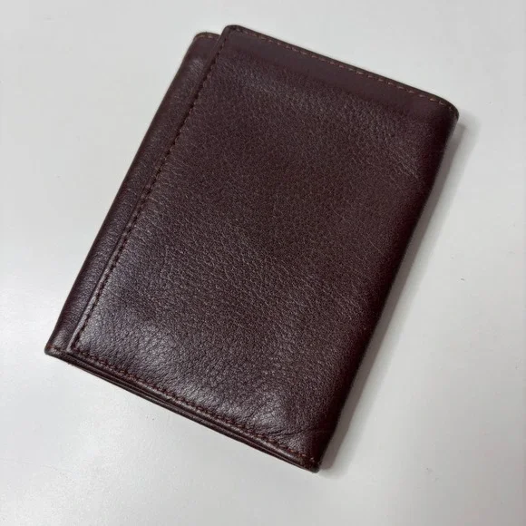 Vintage Hickok USA Mens Dark Brown Pebbled Leather Trifold Wallet Cowhide Gift‎