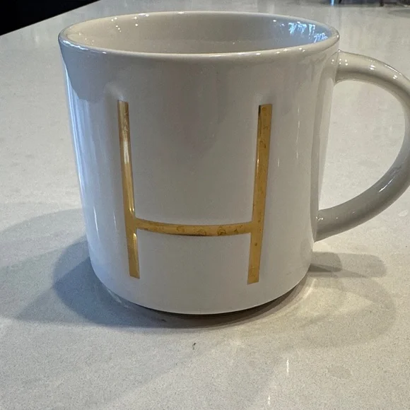 Williams Sonoma White Mug with H Gold Letter monogrammed