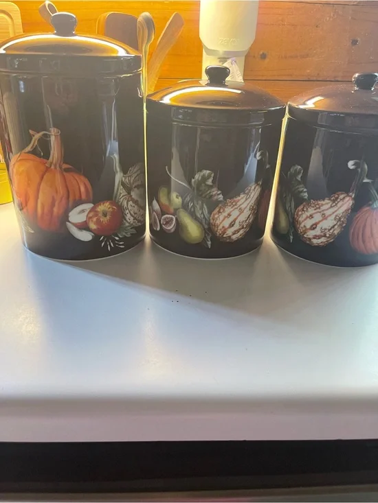 Autumn Harvest Ceramic Canister Set - Pumpkin & Gourd Design Williams Sonoma
