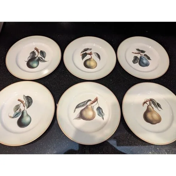 NEW Williams Sonoma 6 pear plates Japan gold rim Vintage