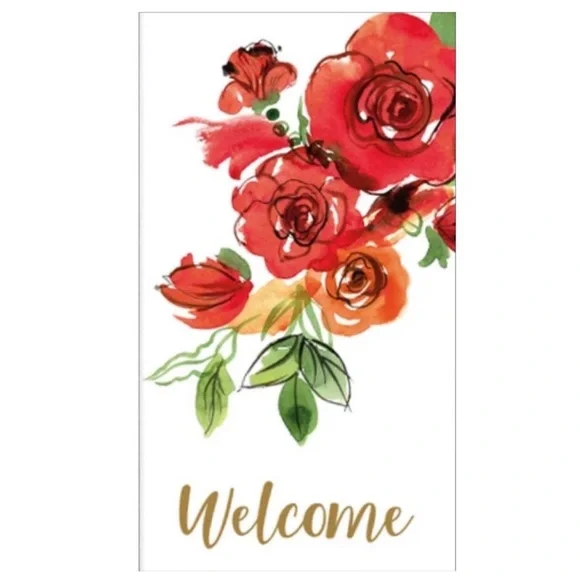 Blueink Studios Red Floral Welcome Guest Towel Napkins (6230), 40 ct