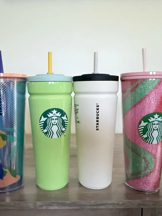 Starbucks Green, White, Pink and Blue Reusable Cold Cup Tumblers with Straws