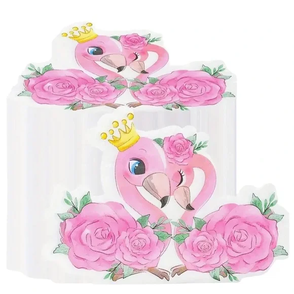 His & Hers Pink Rose Flamingo Shaped Party Napkins, 20-ct