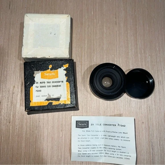 Vintage Sears 2X Auto Tele Converter Lens for SLR Cameras 7342 Great Condition!