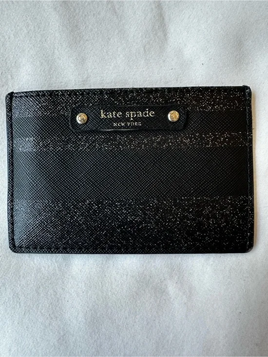 Kate Spade Haven Lane Graham Cardholder Black Glitter Striped Leather