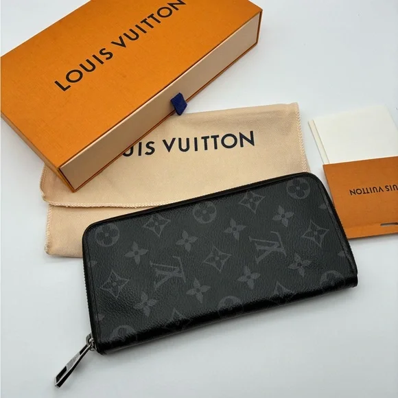 Louis Vuitton Black Monogram Eclipse zippy wallet with LV box and dust bag