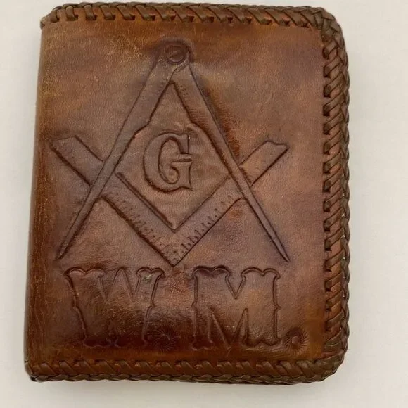 W.M. Vintage Men's‎ Brown Hand-Tooled Freemasonry HandCrafted Billfold Wallet